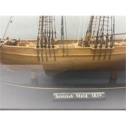 Cased scale built wooden model schooner 