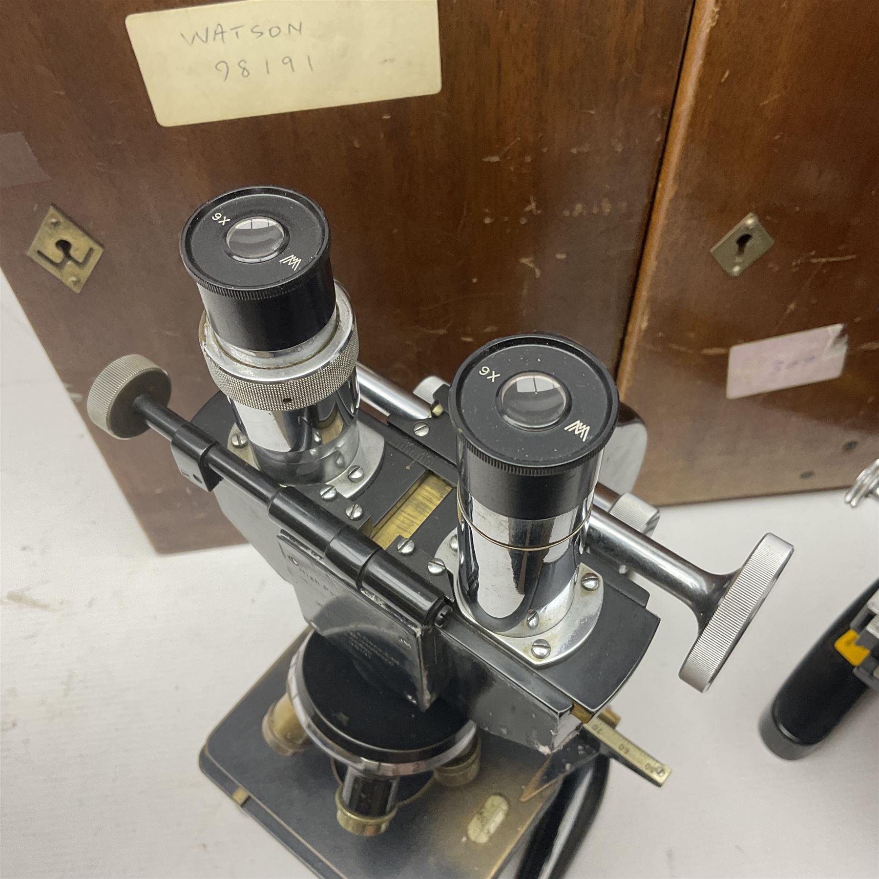 20th century W. Watson & Sons binocular microscope no 98191, in original box, together with W. Watson & Sons Kima microscope no 107846, in original box and Cooke Troughton & Simms binocular microscope no 467926