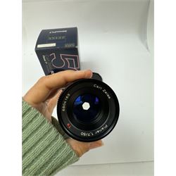 Carl Zeiss Planar 1.7/50 50mm T* lens, serial no. 6804163, for Contax/Yashica mount, boxed with warranty, instructions and two lens caps