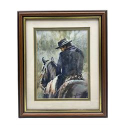 Diego Ferrer (Argentinian Contemporary): Gaucho - Man on Horseback, watercolour signed 19cm x 14cm 