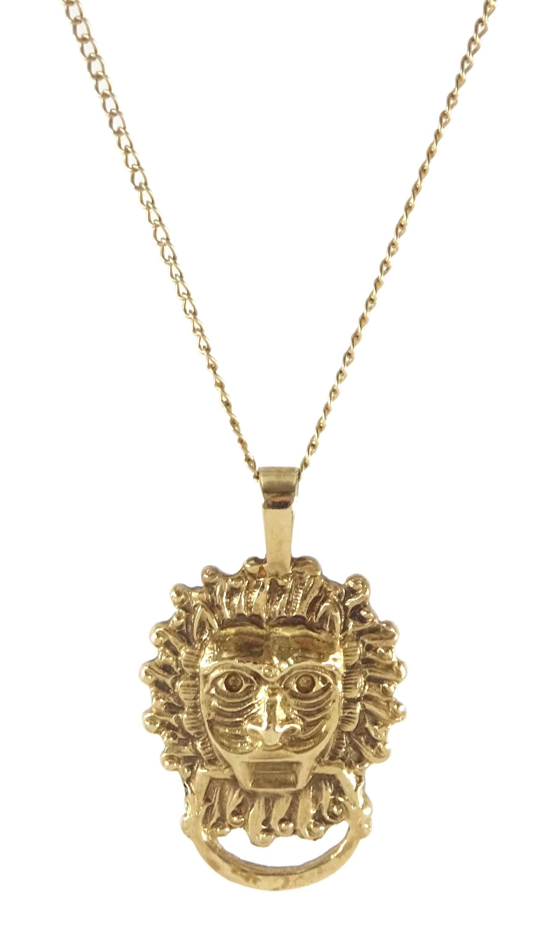 9ct gold lion door knocker pendant necklace, hallmarked