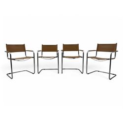 Mart Stam - mid-20th century set of four cantilevered chrome and leather armchairs, tubula...