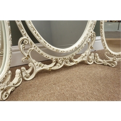  French style cream and gilt three piece dressing table mirror, W87cm, H67cm,   