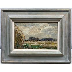 Kershaw Schofield (British 1872-1941): The Hayfield, oil on panel signed 15cm x 24cm