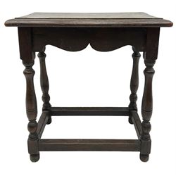 17th century design oak joint stool, moulded rectangular top on turned supports united by plain stretchers 