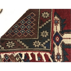 Persian red and blue ground runner, repeating border, 286cm x 75cm