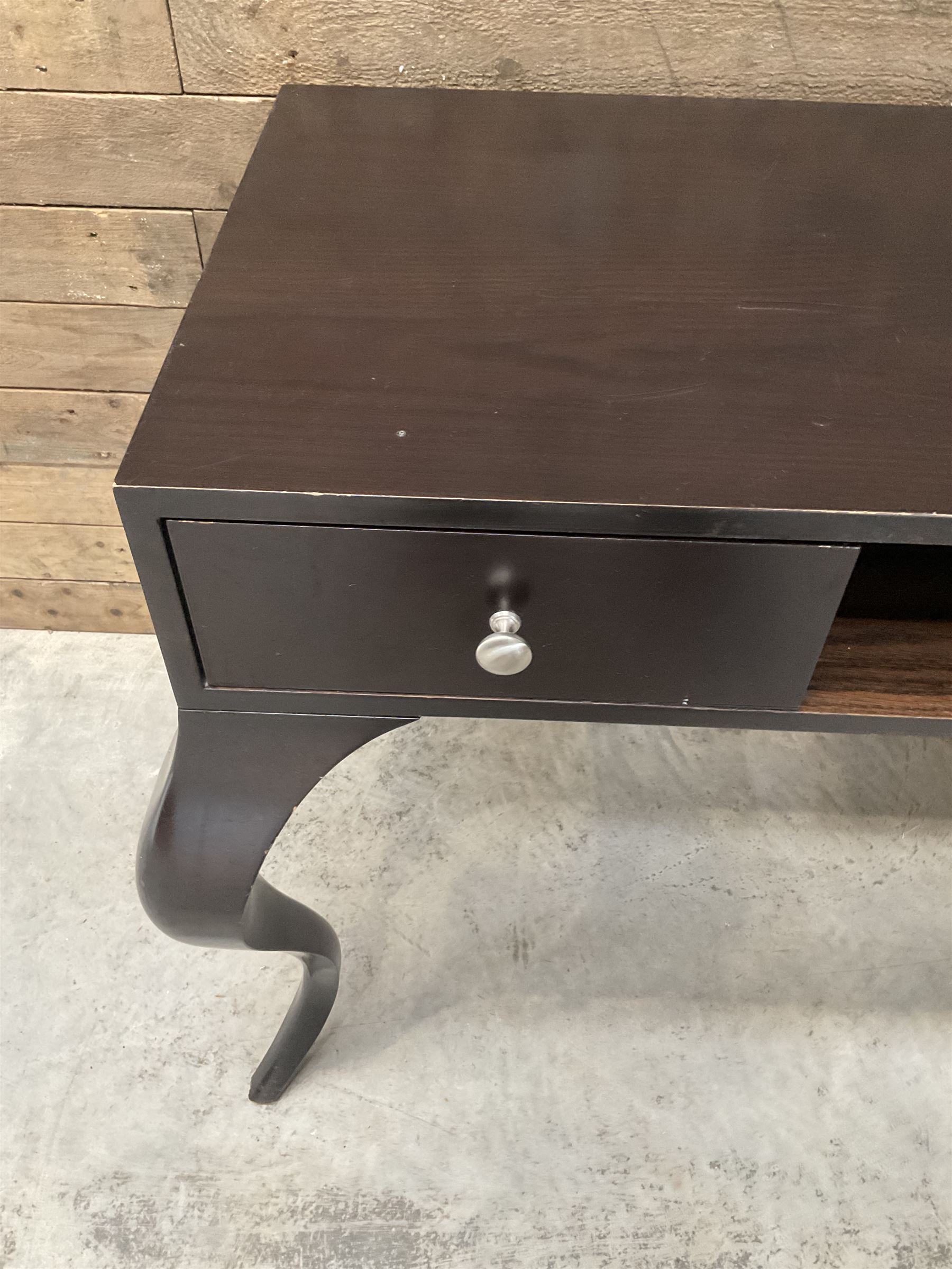 Rosewood finish console dressing table, fitted with two soft-close drawers