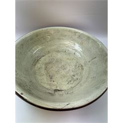 Late19th/ early 20th Century glazed earthenware dairy bowl, H14cm D50cm