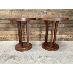 Six walnut circular bar or bedroom occasional tables