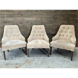 6 x armchair, upholstered in buttoned back beige fabric