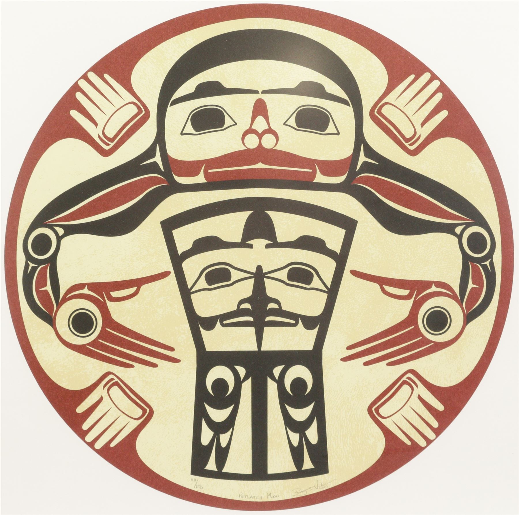 Roy Henry Vickers CM OBC (Canadian First Nations 1946-): 'Potlatch Moon', signed titled numbered 118/150 and dated 2003 in pencil, with COA verso, 45cm diameter