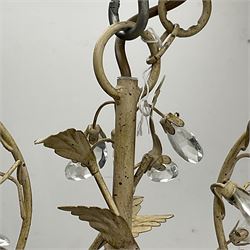 Laura Ashley - eight branch metal chandelier, decorated with trailing leafy branches and glass pendants, in ochre paint finish - ex-display/bankruptcy stock 