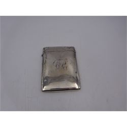 Late Victorian silver card case, of rectangular form with rounded corners, embossed with four putti amongst clouds, engraved with initials verso, hallmarked Henry Matthews, Birmingham 1900, H10.5cm