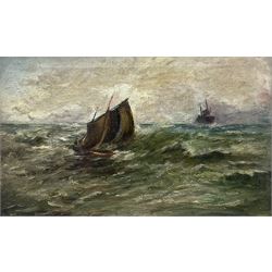 G L Grant (British 19th Century): Caught in a Storm, oil on canvas indistinctly signed 24cm x 39cm 