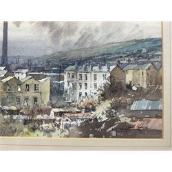 George Busby (British 1926-2005): 'Cold Light' - Mill Town Landscape, watercolour signed and dated '96, titled verso 19cm x 28cm