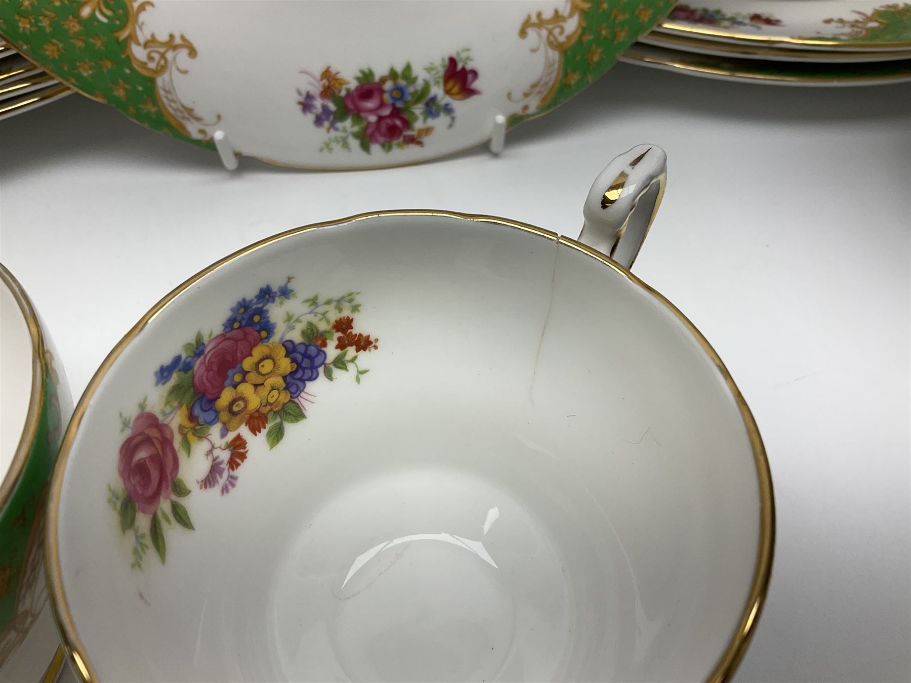 Paragon Rockingham pattern part tea and dinner service including eight cup and saucers of various sizes, eight dessert plates, eight dinner plates, etc (48)