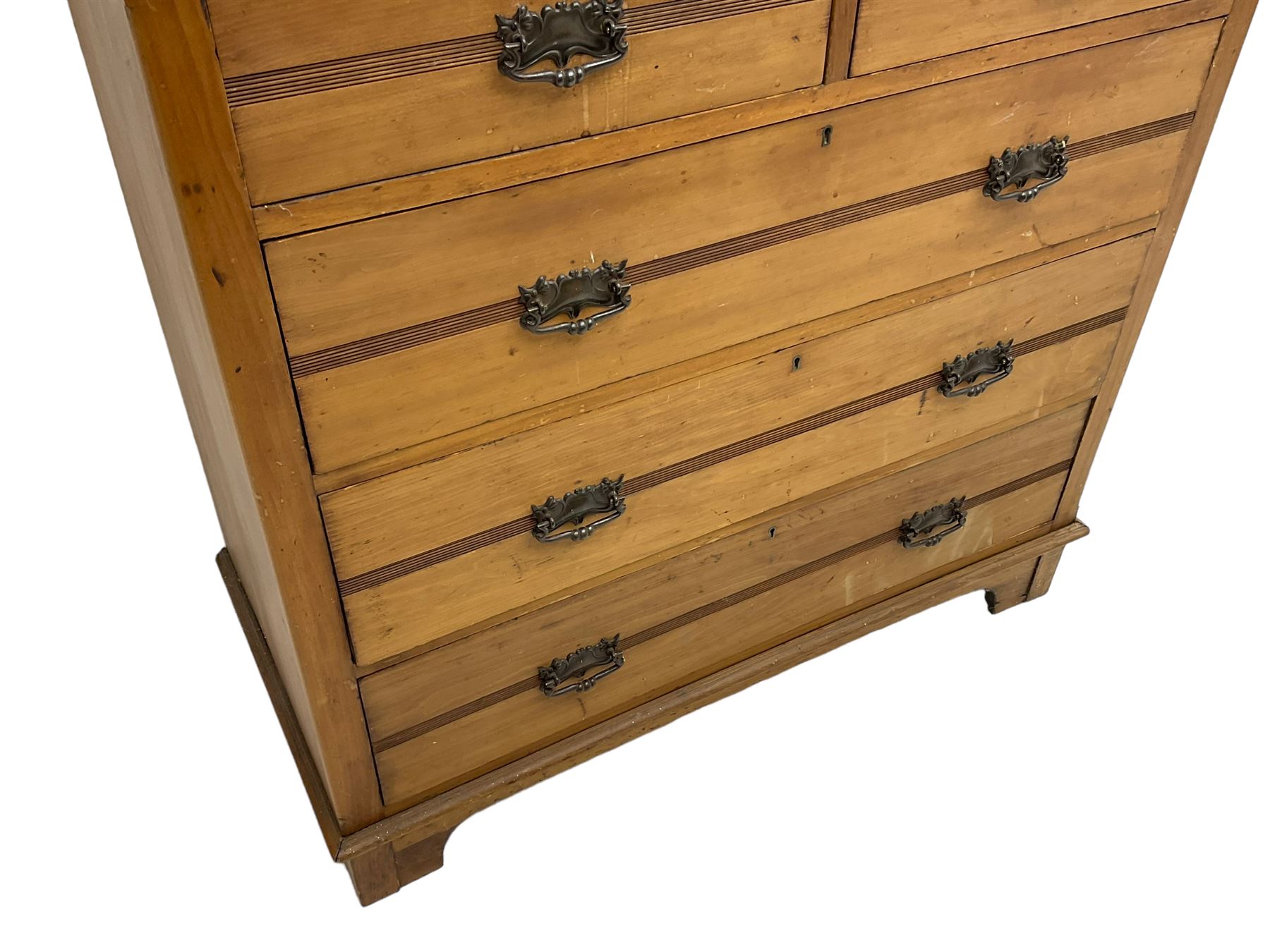 Edwardian satin walnut chest, fitted with two short and three long drawers, on bracket feet