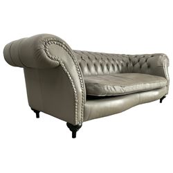 Three seat Chesterfield sofa, upholstered in grey buttoned leather