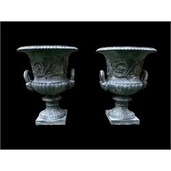 Pair of Victorian ornate cast iron garden urns, painted in grey finish - THIS LOT IS TO BE COLLECTED BY APPOINTMENT FROM DUGGLEBY STORAGE, GREAT HILL, EASTFIELD, SCARBOROUGH, YO11 3TX