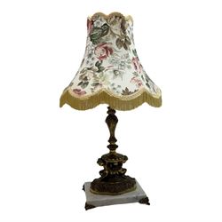 Early 20th century French ornate cast metal table lamp, the stem with swags of floral deco...