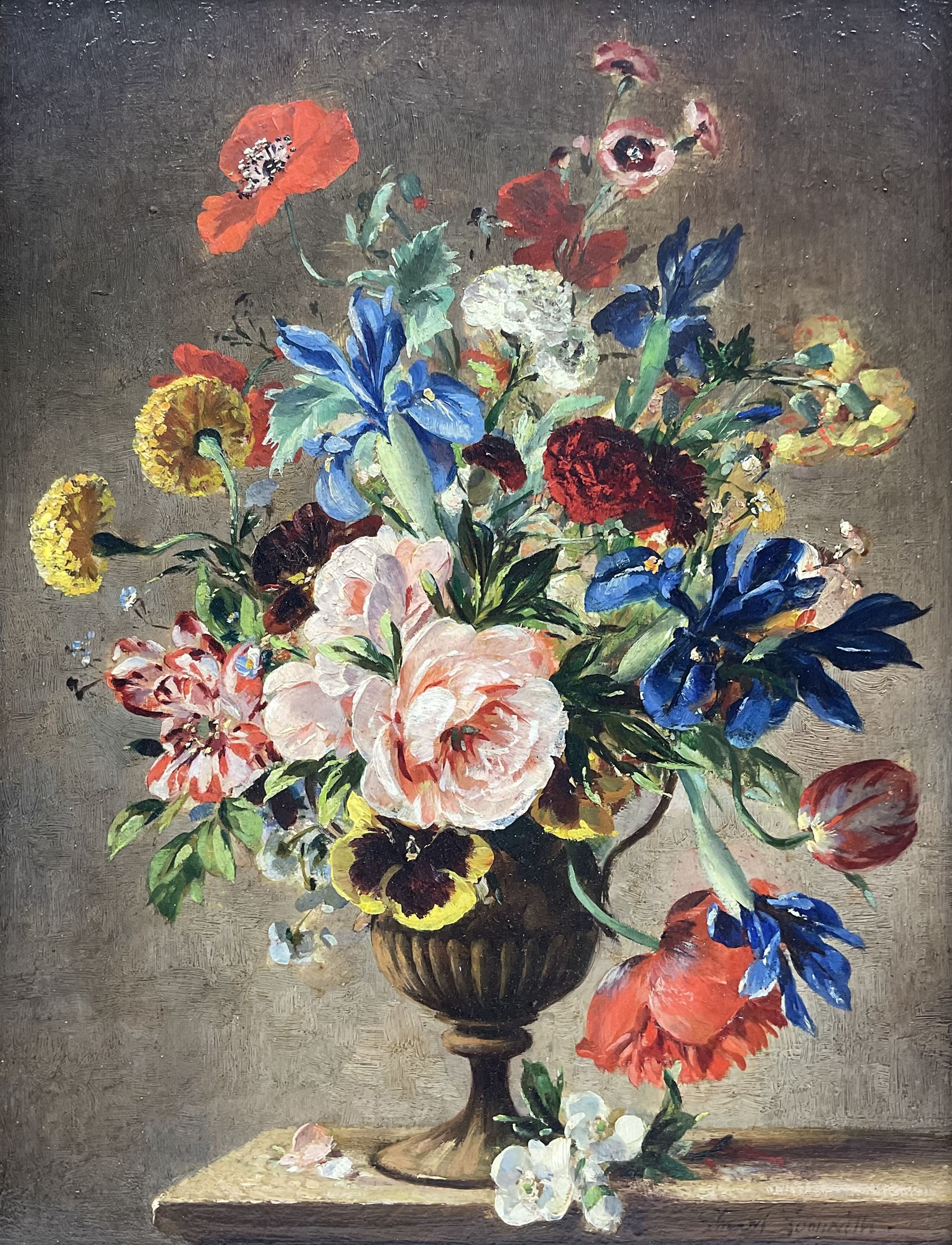 Stuart Scott Somerville (British 1908-1983): Flowers in a Campana Urn, oil on board signed 44cm x 33cm