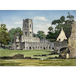 Sam Chadwick (British 1902-1992): Fountains Abbey, watercolour and ink signed 21cm x 27cm