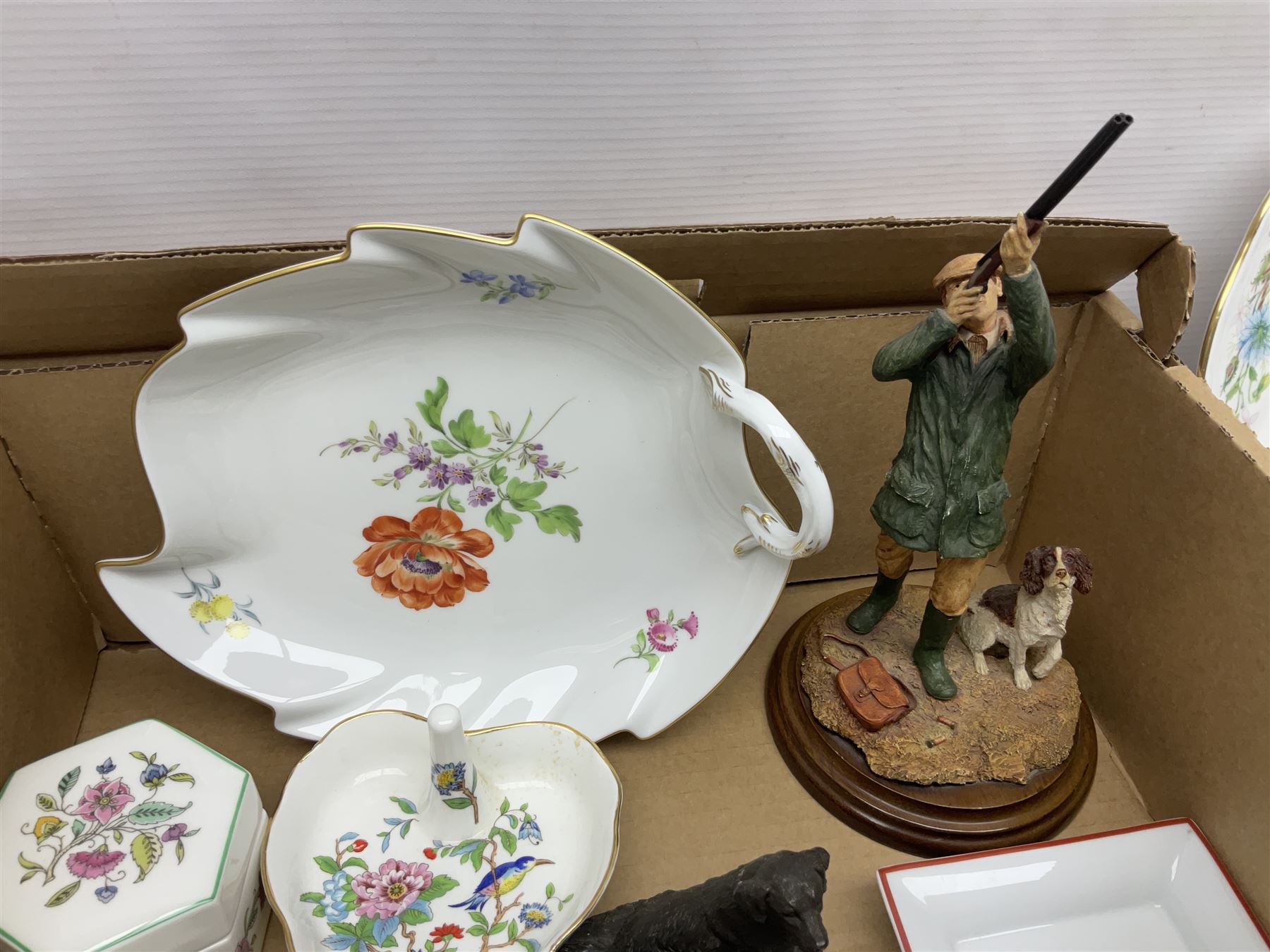 Modern Meissen leaf dish, Country Artists figure, trinket boxes including Jasperware example and a collection of other ceramics and collectables