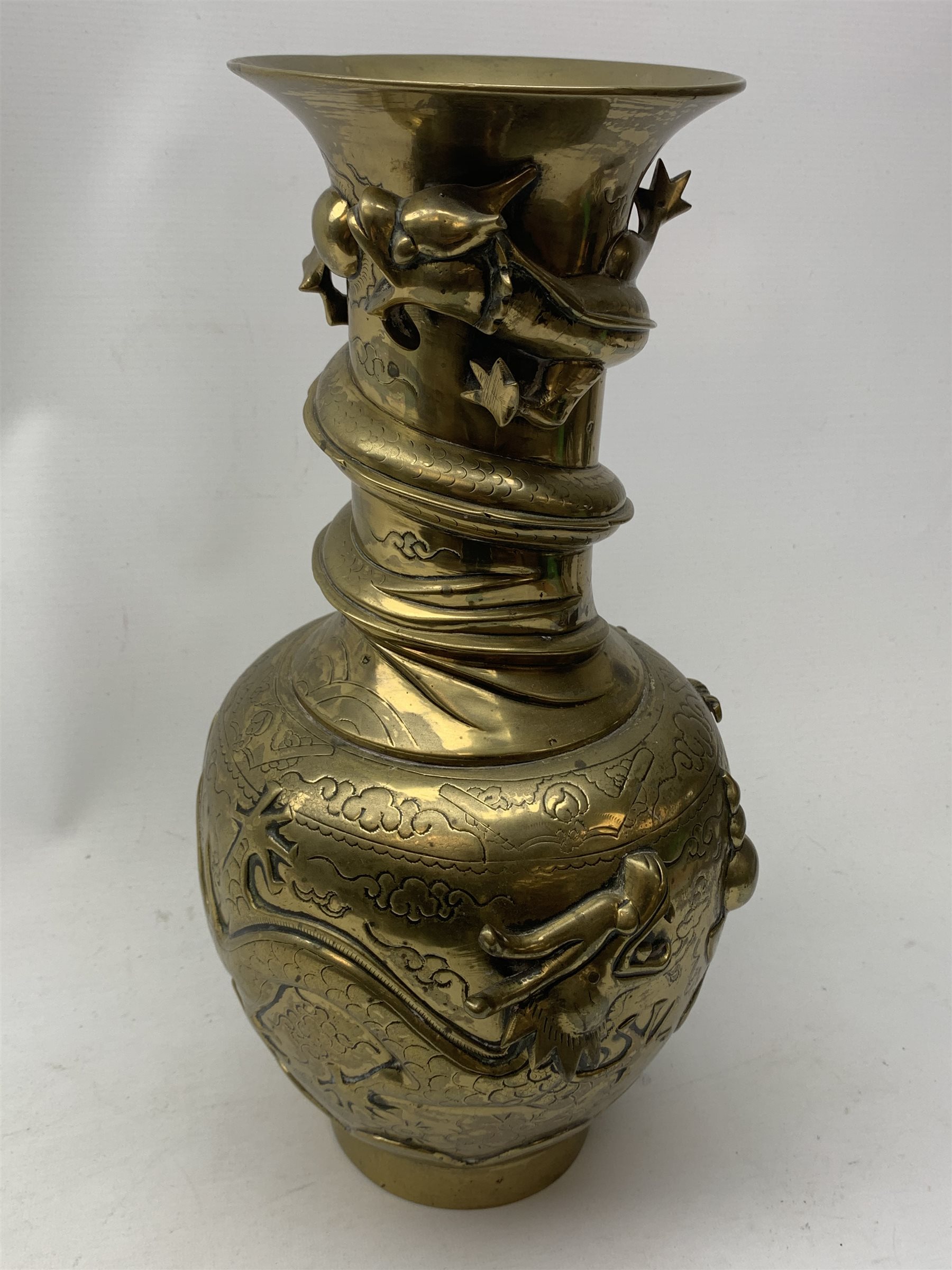 Antique Chinese Brass Dragon Vase