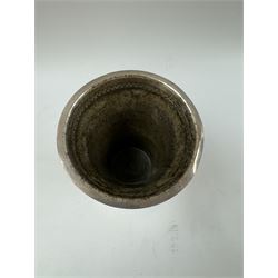 Keswick School of Industrial Arts, an Arts and Crafts plated copper vase, flared cylindrical form, stamped KSAI beneath, H14cm