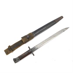 WWII Indian MKIII bayonet, in scabbard, with canvas frog, L42cm 