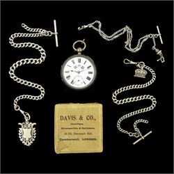 Victorian silver open face key wound lever Jubilee pocket watch, white enamel dial with Ro...