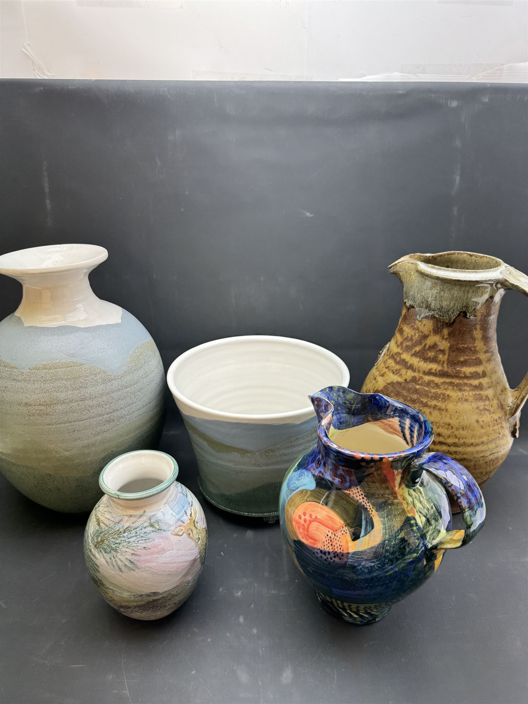 Collection of Studio pottery, including Syl and Ray Macro vase and jardiner etc 