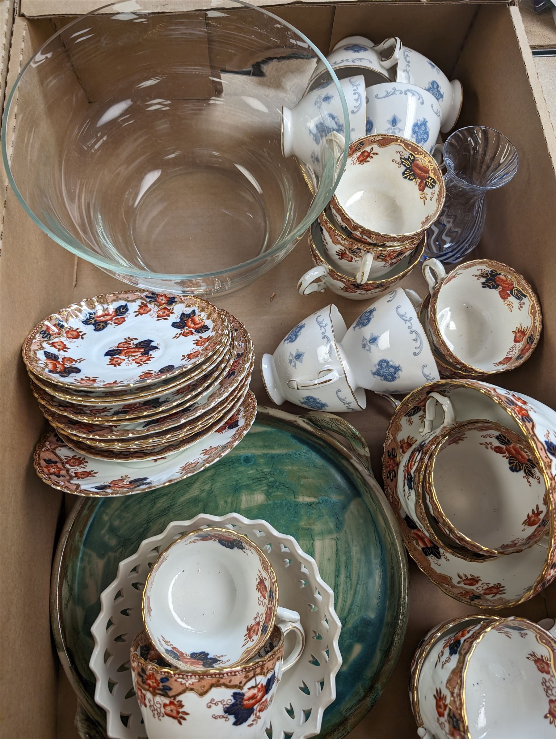 Colclough teawares, six Portmeirion Botanic Garden pastry forks, Leedsware bon  bon dish and a collection of other ceramics, in three boxes 