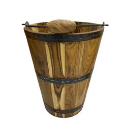 Set of three hardwood and metal bound buckets with handles 