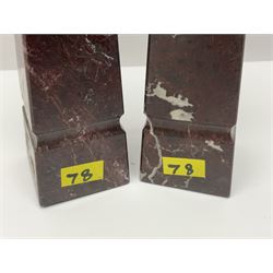 Pair of red marble obelisks H20cm