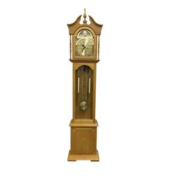 20th century  - Pine cased month going Granddaughter clock in an oak case, with a glazed t...