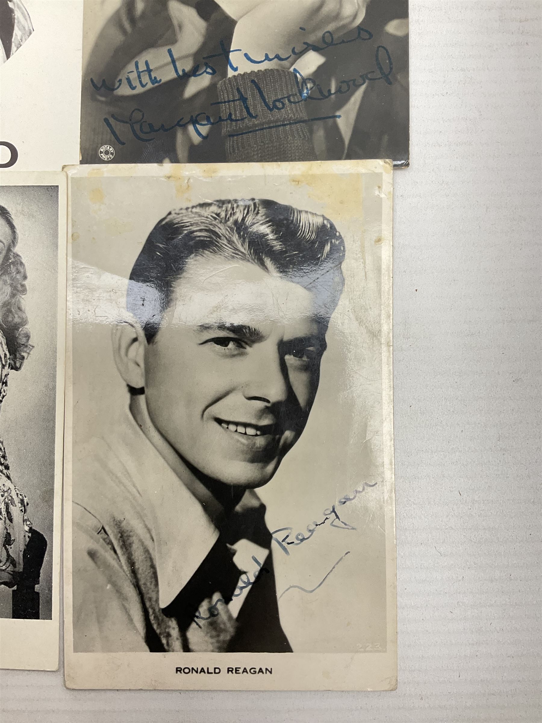 Belita, Margaret Lockwood, Emile Ford, three signed photographs, together with a spurious Ronald Reagan signature