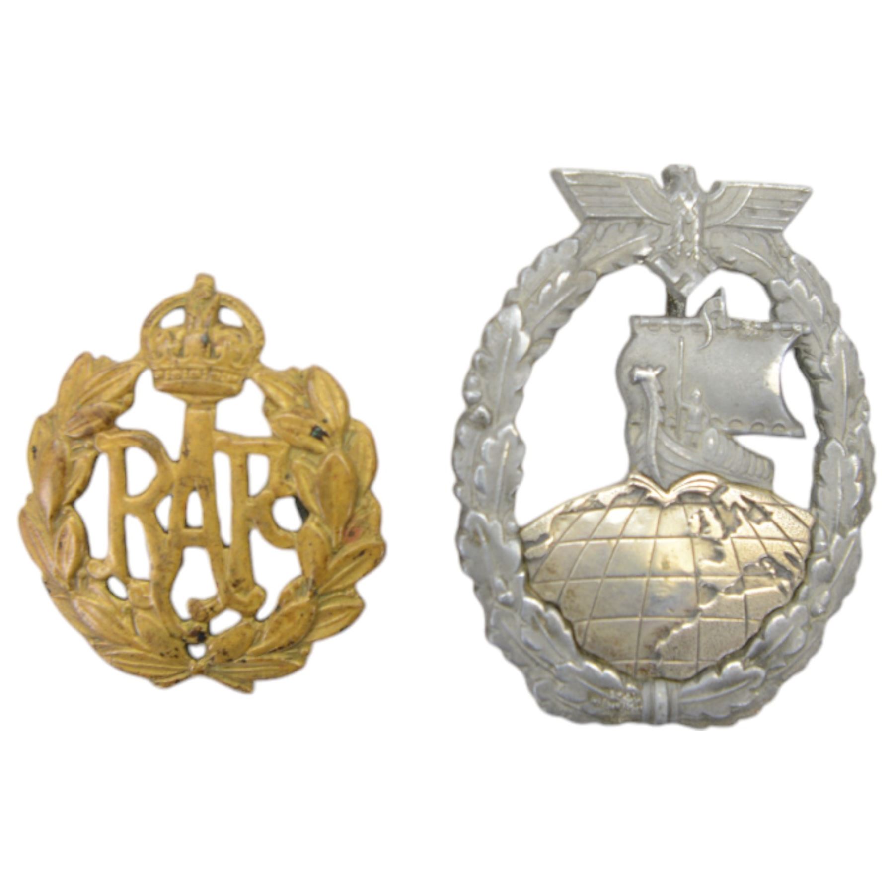 WWI bronze death plaque for William Richard Salisbury, together with Kriegsmarine Auxiliary Cruiser badge, military compass, D.A.P national - sozialistische badge, etc