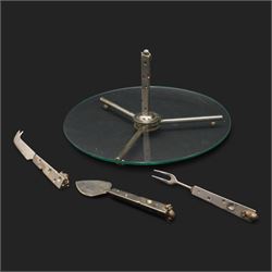 Novelty stainless steel and glass cheese board and knives, with mouse finals, board H18cm, D30cm