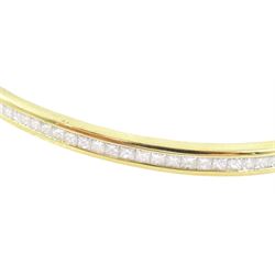 18ct gold diamond hinged bangle with forty-three channel set, princess cut diamonds, hallmarked