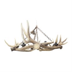 Deer antler chandelier, of square shaped form, with eight fitted lights, W70cm, H61cm