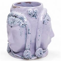 Galea Belinscaia (Yorkshire Contemporary): Three Faces, stoneware vase with purple glaze f...