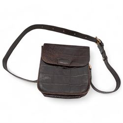 Mulberry shoulder bag, in dark brown crocodile pattern leather, with adjustable strap, ser...