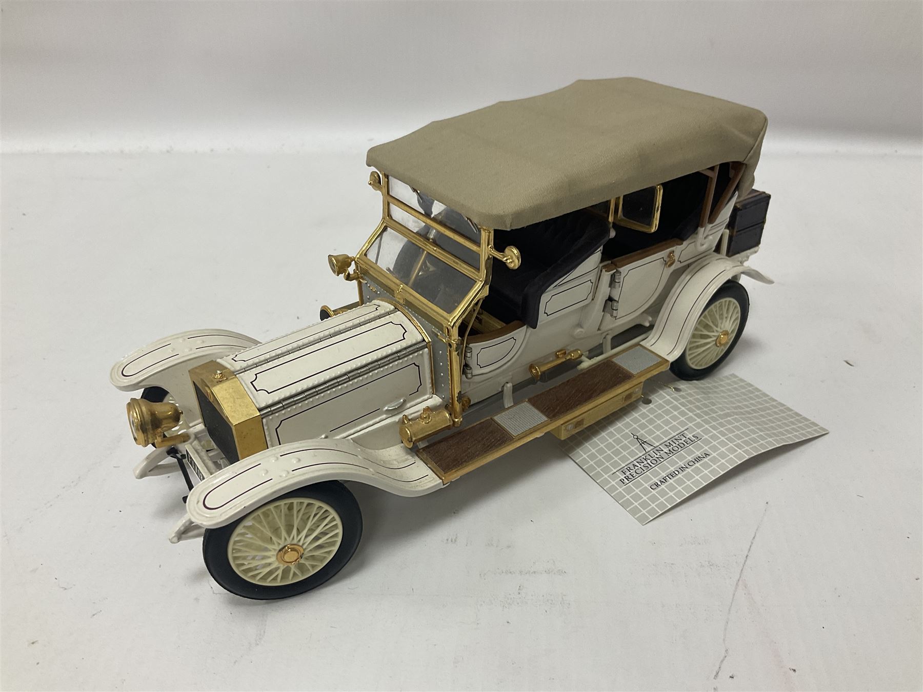 Franklin Mint - six 1:24 scale die-cast Rolls-Royce models comprising 1907 Rolls-Royce ‘The Silver Ghost’, boxed with original packaging and paperwork, 1929 Rolls-Royce ‘Phantom I’ with original packing, 1914 Rolls-Royce, 1911 Rolls-Royce, 1955 Rolls-Royce ‘Silver Cloud 1’, and 1992 Rolls-Royce Corniche IV 