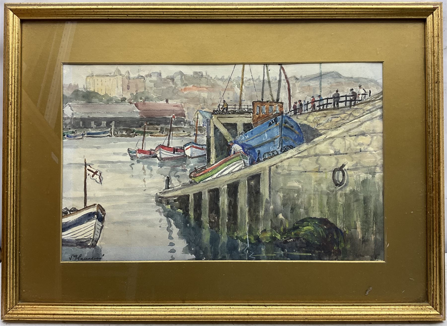 S.G. Saunders (British fl. 1930-40): Scarborough Harbour, watercolour signed 30cm x 49cm