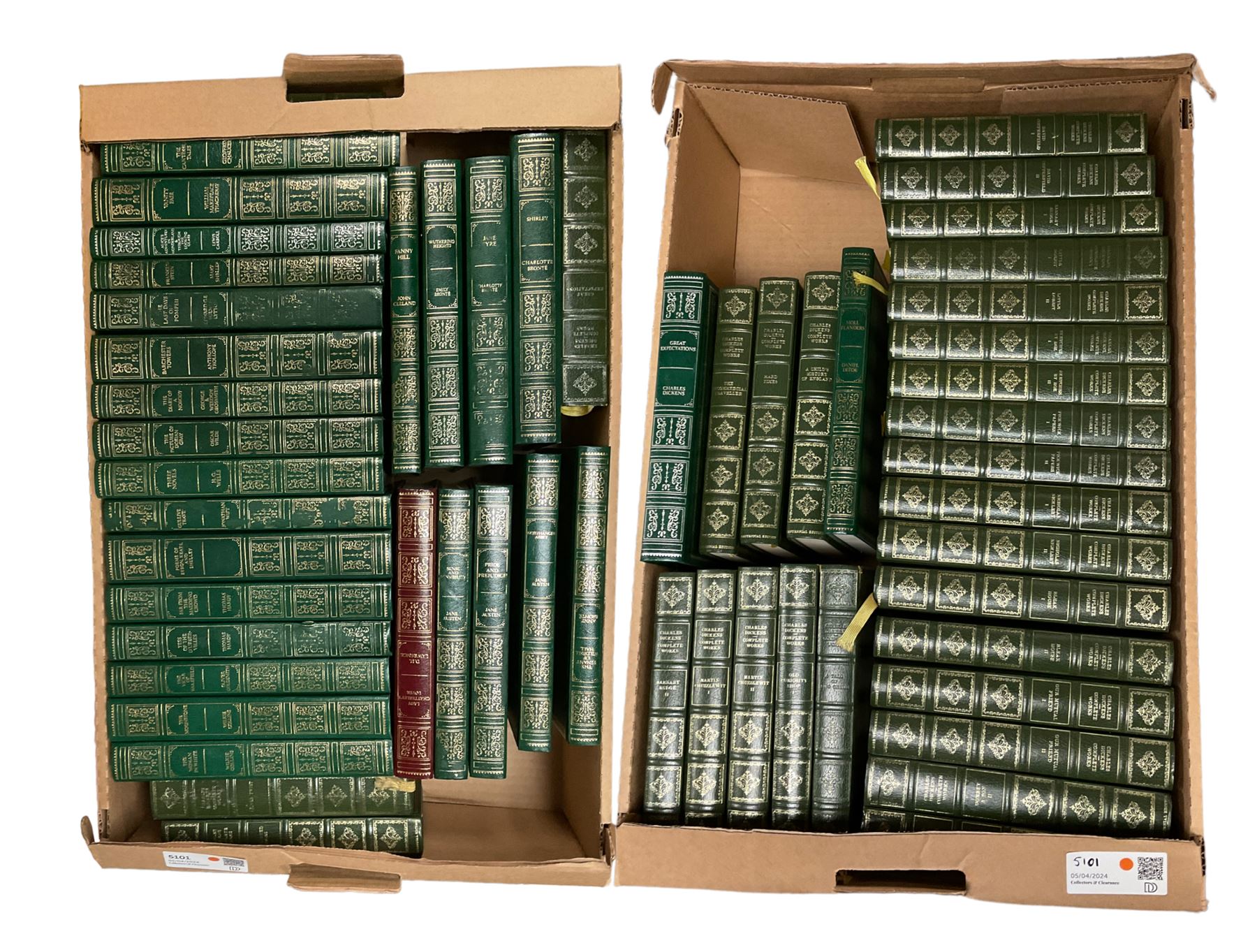 Collection of books, including Charles Dickens, Jane Austin, Emily Bronte etc in two boxes  