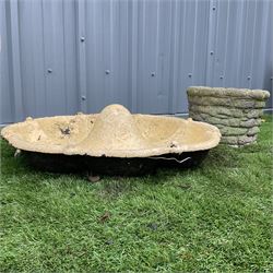 Cast iron pig trough painted in yellow and cast stone planter  - THIS LOT IS TO BE COLLECTED BY APPOINTMENT FROM DUGGLEBY STORAGE, GREAT HILL, EASTFIELD, SCARBOROUGH, YO11 3TX