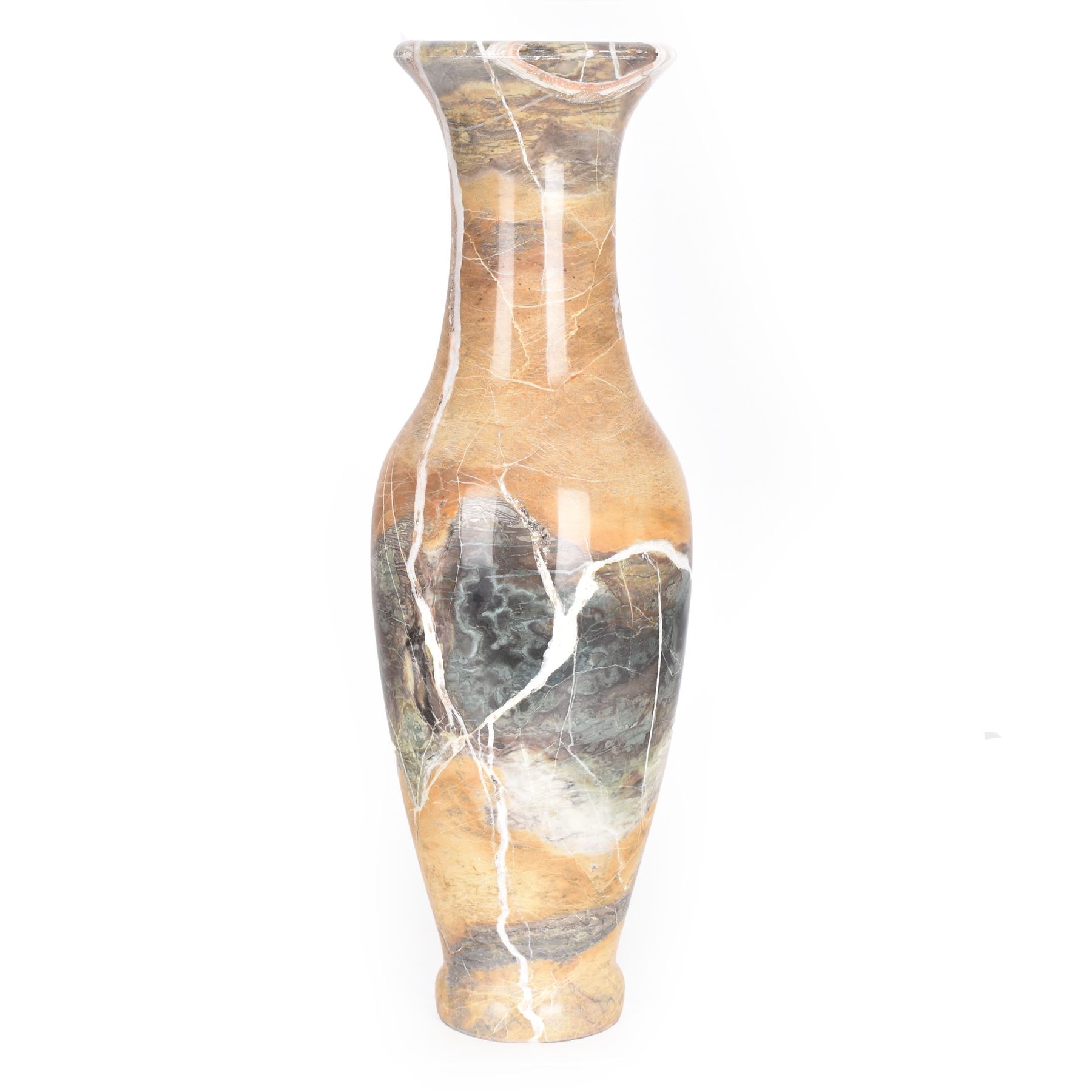 Marble vase, of baluster form, in cream and green hues with white veins, H35cm