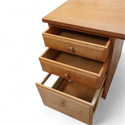 Treske - light ash twin pedestal desk, rectangular top over five drawers 