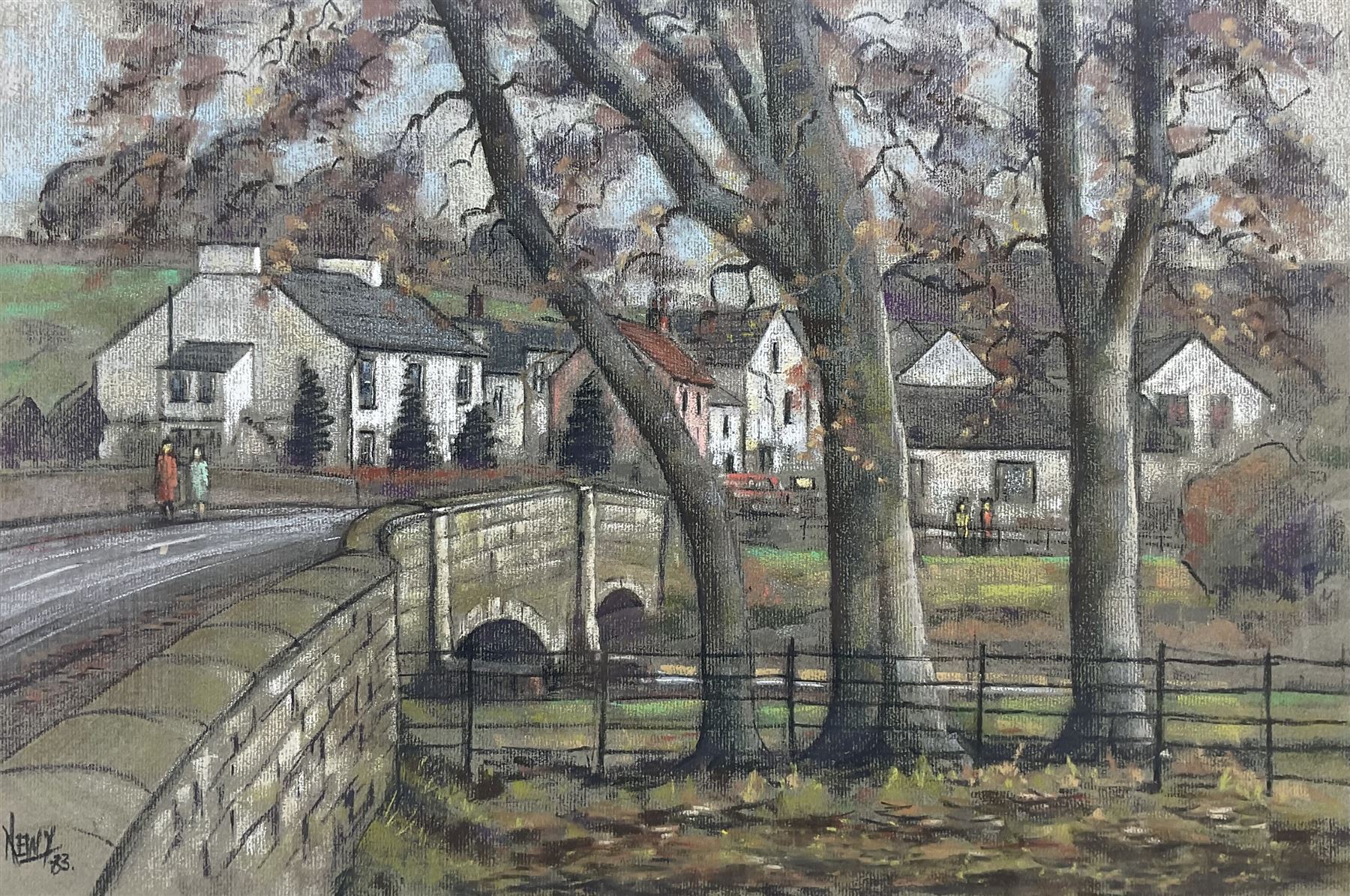 David Newbould (British 1938-2018): Yorkshire Village Scene, pastel signed and dated '83, 36cm x 54cm